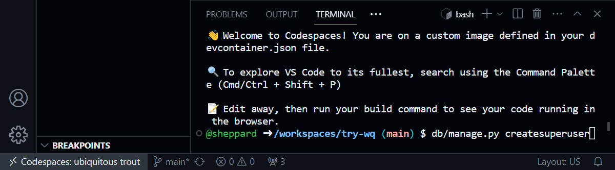 Codespace Terminal