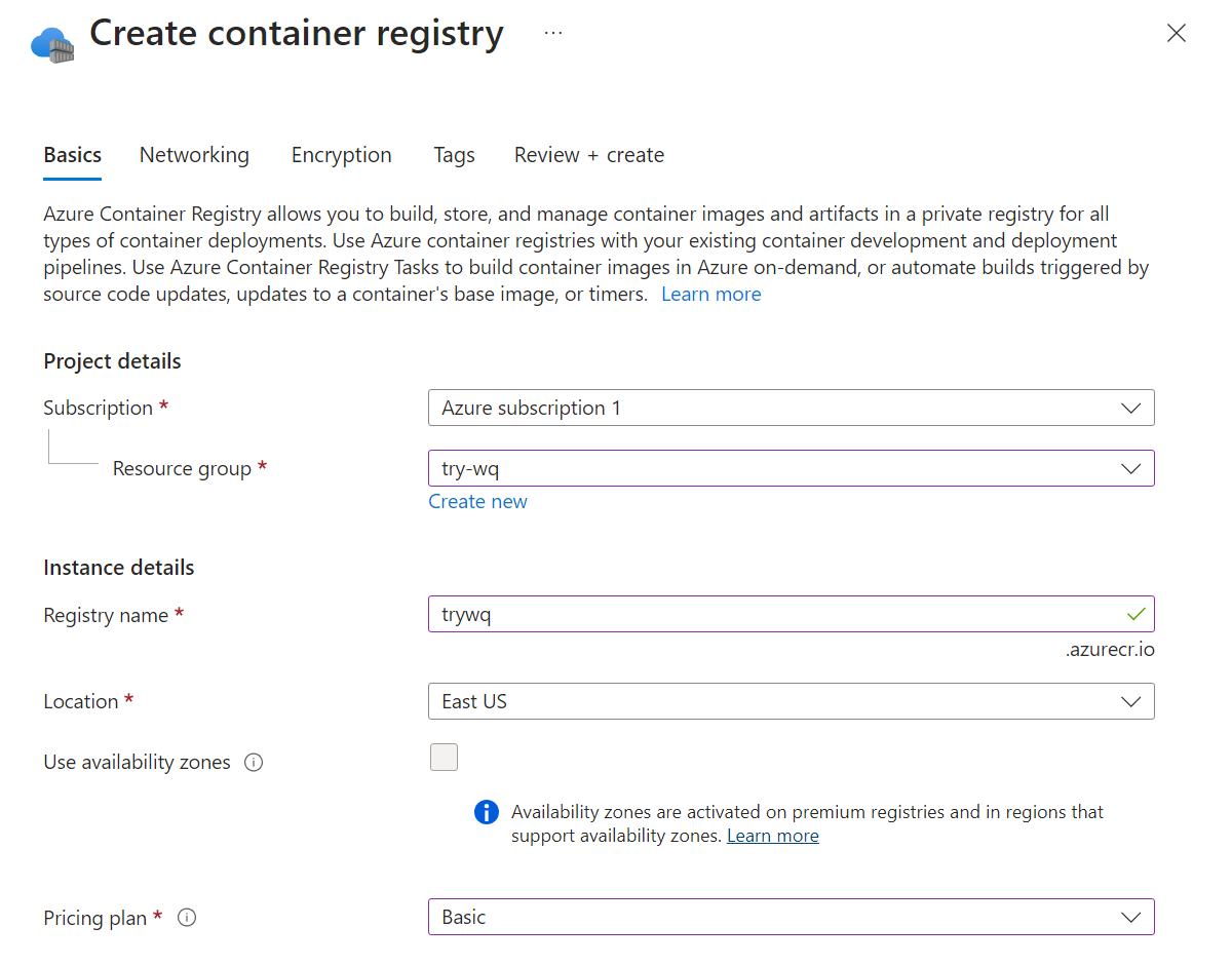 Azure - Create Registry
